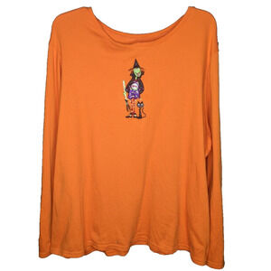Halloween Top LS Tshirt Witch Embroidered 100% Cotton READ